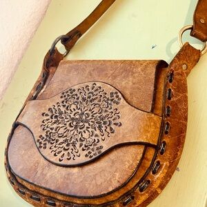 Brown Leather Hobo Bag with Vintage Look
